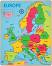 Карта на Европа - Дървен пъзел от 25 големи части - 