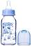 Стъклено стандартно бебешко шише за хранене - Мече 120 ml - Комплект със силиконов биберон за бебета от 0+ месеца - 