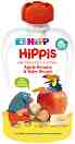 HIPP HiPPiS - Био забавна плодова закуска ябълка, банан и бебешки бисквити - Опаковка от 100 g за бебета над 4 месеца - 