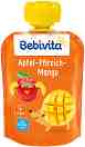 Bebivita - Забавна плодова закуска с ябълка, манго и праскова - Опаковка от 90 g за бебета над 12 месеца - 