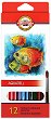 Акварелни моливи Koh-I-Noor - Риби - 6, 12, 18, 24 или 36 цвята и четка - 