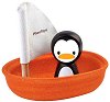 Платноходка с пингвин - Дървена играчка за баня - 