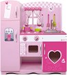 Розова детска кухня - Дървена играчка с аксесоари - 
