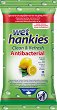 Wet Hankies Clean & Refresh Antibacterial Lemon - Антибактериални мокри кърпички за ръце в опаковки от 15 и 72 броя - 