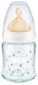 Стъклено бебешко шише NUK - 120 ml, от серията First Choice, с каучуков биберон, 0-6 м - 