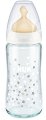 Стъклено бебешко шише NUK - 240 ml, от серията First Choice, с каучуков биберон, 0-6 м - 