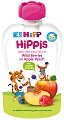 HIPP HiPPiS - Био забавна плодова закуска ябълка и праскова с горски плодове - Опаковка от 100 g за бебета над 4 месеца - 