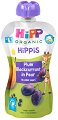 HIPP HiPPiS - Био забавна плодова закуска с круши, сливи и касис - Опаковка от 100 g за бебета над 6 месеца - 