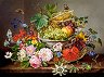 Натюрморт кошница с плодове и цветя - Пъзел от 2000 части - 