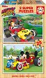 Мики Маус на състезание - 2 пъзела от 25 дървени части на тема Мики Маус - пъзел