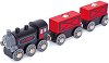 Товарен влак с парен локомотив - Детска дървена играчка от серията "Hape: Влакчета" - 