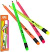 Графитни моливи HB Y-Plus Star neon - 6 броя с гумички - 