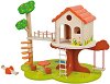 Дървена къща за кукли на дърво - Комплект с аксесоари - 