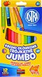 Триъгълни цветни моливи - Jumbo - Комплект от 12 цвята с острилка - 