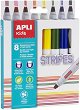 Флумастери Apli Kids Stripes - 8 цвята с двоен писец - 
