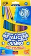 Цветни моливи с металиков ефект - Jumbo - Комплект от 12 цвята с острилка - 