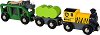Товарен влак - Сафари - Дървена играчка с фигурка от серията "Влакчета" - 