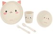 Детски бамбуков комплект за хранене Kikka Boo Cat - Купичка, чиния, чаша, вилица и лъжица, 6+ м - 