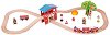 Влакова композиция Bigjigs Toys - Пожарна станция - Детски дървен комплект с аксесоари за игра - 