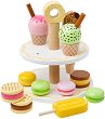 Дървен двуетажен поднос със сладкиши и сладолед Bigjigs Toys - играчка