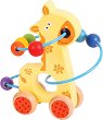 Дървена играчка на колелца Bigjigs Toys - Жирафче с лабиринт - 