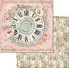 Хартия за скрапбукинг - Часовник и цветя - Размери 30.5 x 30.5 cm - 