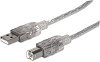 Прозрачен кабел USB A male към USB B male Manhattan - 1.8 m - 