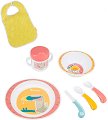Детски комплект за хранене Badabulle Yummy - Купичка, чиния, чаша, лигавник, вилица, нож и лъжичка, 0+ м - продукт
