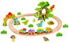 Влакова композиция - Джурасик парк - Детски дървен комплект за игра с аксесоари - 
