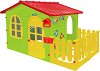 Детска сглобяема къща с ограда и дъска за рисуване Mochtoys - С размери 190 / 118 / 127 cm - 