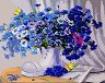 Рисуване по номера с акрилни бои - Сини цветя в ботуш - Комплект за картина с размери 50 x 40 cm - 