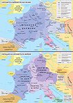 Стенна историческа карта: Каролингската империя при Карл Велики. Разпадане на Каролингската империя - M 1:2 300 000 - 
