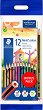 Цветни моливи Staedtler NC 185 - 12 цвята с графитен молив 2HB и гума - 