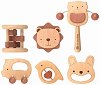 Дървени бебешки дрънкалки - Животни - Комплект от 6 броя - 