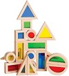 Цветни геометрични фигури - Детски дървен образователен комплект за игра по метода на Монтесори - 