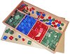 Уча се да броя - Плочки, жетони и пионки - Детски дървен образователен комплект за игра по метода на Монтесори - 