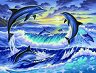 Нарисувай картина KSG Crafts - Делфини - Творчески комплект с акрилни бои - 