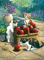 Рисуване по номера с акрилни бои - Котенца и кошница с ябълки - Комплект за картина с размери 22 x 30 cm - 