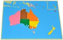 Карта на Австралия и Океания - Детски дървен пъзел от 9 части с пинчета по метода на Монтесори - пъзел