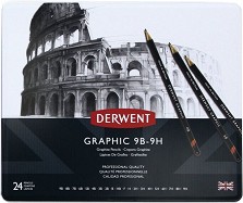 Графитни моливи - Graphic - Комплект от 24 броя в метална кутия - 
