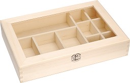 Дървена кутия със стъклен капак и закопчалка KPC - 31.5 / 6 / 22 cm - 