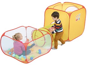 Тунел с куб и кошара за игра - Комплект с 30 броя топки - 