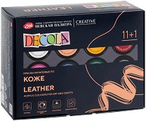 Акрилни бои за кожа Невская Палитра Creative - 11 цвята x 20 ml и фиксиращ лак от серията Decola - 