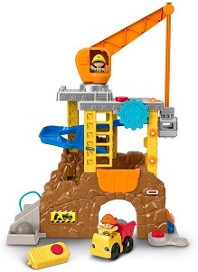 Интерактивна играчка Fisher Price - Детска строителна площадка - С 2 фигурки и камионче от серията Little People - 