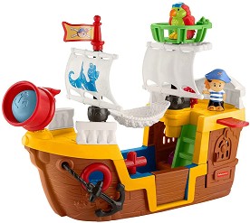 Интерактивна играчка Fisher Price - Пиратски кораб - С 2 фигурки и аксесоари от серията Little People - 