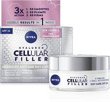 Nivea Cellular Filler + Firming Day Cream - SPF 15 - Хидратиращ дневен крем за лице против бръчки от серията "Cellular Filler + Firming" - лак