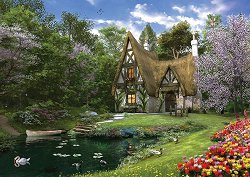 Дом край езерото през пролетта - пъзел