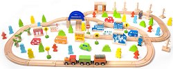 Дървено влакче с релси и аксесоари Classic World - Град - играчка