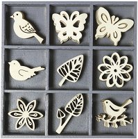Дървени фигурки KPC - Птици, пеперуди и цветя