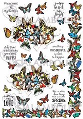 Декупажна хартия - Пеперуди и надписи 293